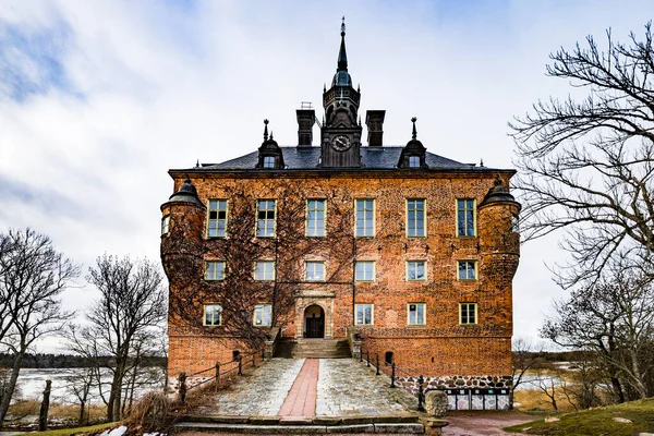 Uppsala Swedia Kastil Wiks Musim Dingin Pantai Danau Malaren — Stok Foto