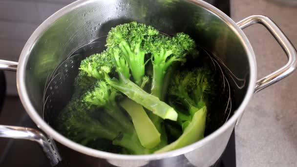 Brócoli Cuece Una Olla Agua Hirviendo — Vídeos de Stock
