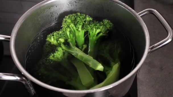 Brocoli Cuit Vapeur Dans Une Casserole Eau Bouillante — Video