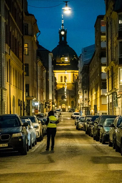 Estocolmo Suecia Guardias Estacionamiento Iglesia Hedvig Eleonora Ostermalm Por Noche —  Fotos de Stock