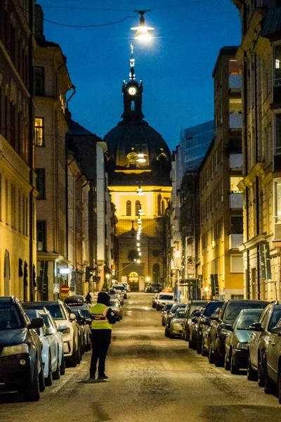 Estocolmo Suecia Guardias Estacionamiento Iglesia Hedvig Eleonora Ostermalm Por Noche —  Fotos de Stock