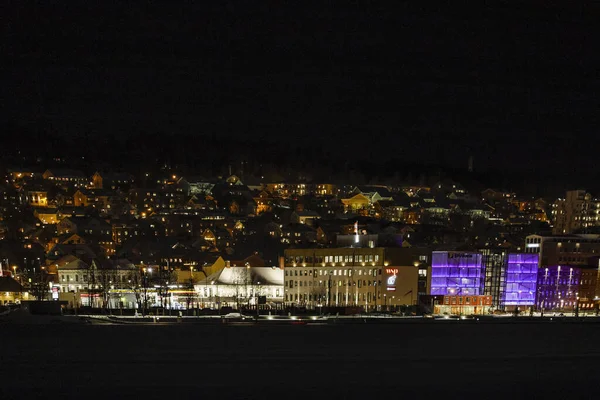 Sundsvall Suécia Luzes Cidade Noite Inverno — Fotografia de Stock