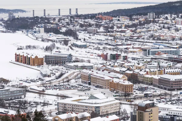 Sundsvall Schweden Ein Blick Auf Die Schneebedeckte Stadt Von Einem — Stockfoto