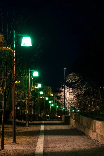 瑞典斯德哥尔摩安娜达尔郊区街道上的一排路灯 — 图库照片