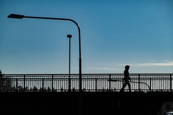 Stockholm Sweden Man Silhouette Flemingsberg Suburb District Sunny Winter Day — Stock Photo, Image