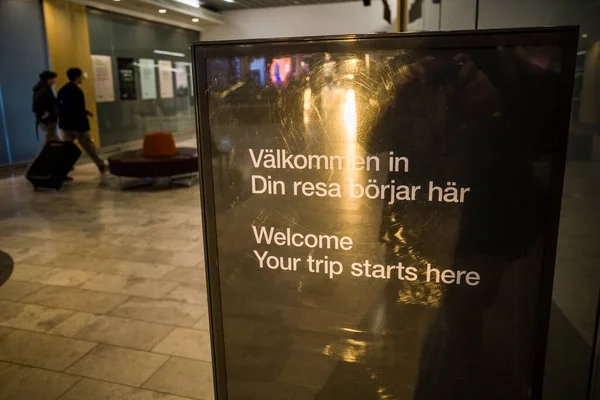 Estocolmo Suécia Sinal Aeroporto Arlanda Diz Bem Vindo Sua Viagem — Fotografia de Stock