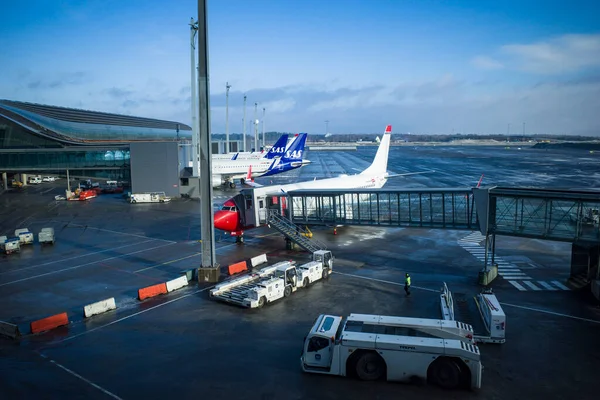 Oslo Νορβηγία Αερογραμμές Νορβηγίας Πύλη Επιβίβασης Στο Αεροδρόμιο Gardemoen — Φωτογραφία Αρχείου