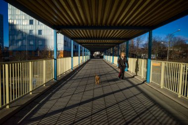 Stockholm, İsveç Solna banliyösünde yürüyen kıdemli yayalar.