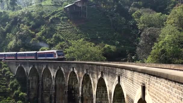 Элла Шри Ланка Поезд Проходит Знаменитому Мосту Девяти Арок — стоковое видео