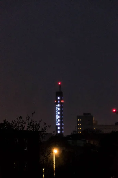 Stockholm Det Berömda Tornet Vid Telefonplan Lyste Upp Natten — Stockfoto