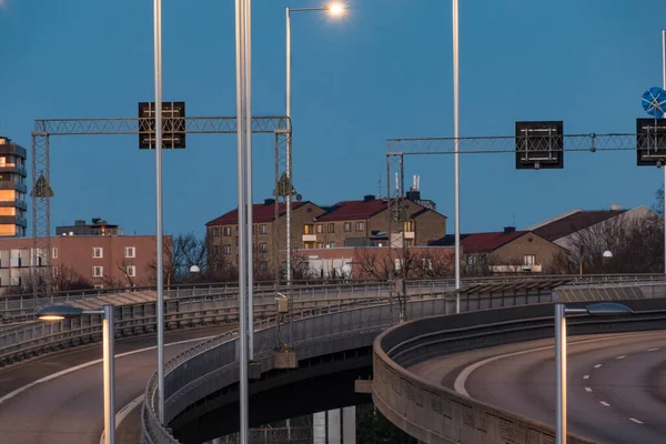 Stockholm Svédország Közlekedés Autópályán Hajnalban — Stock Fotó