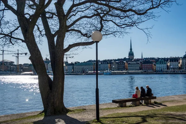 Stockholm Sverige Folk Som Sitter Björk Och Beundrar Utsikten Mot — Stockfoto