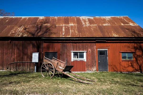 Fengerfors Sweden Red Wooden Barn Old Carriage — 스톡 사진