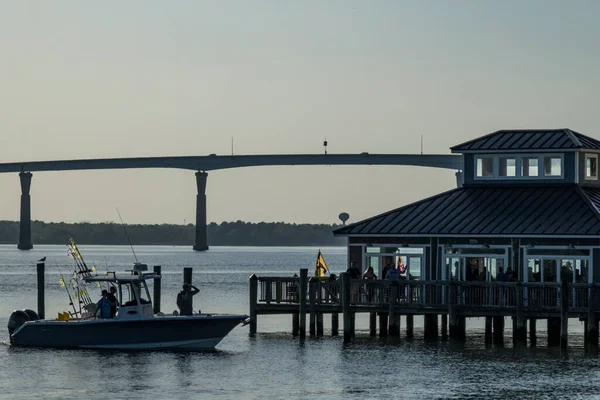 Solomons Maryland Pier Restaurant Shores Patuxent River Solomons Bridge Sunset — Stock Fotó