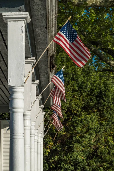 Solomons Maryland Amercian Flags Hanging Porch — Stock Photo, Image