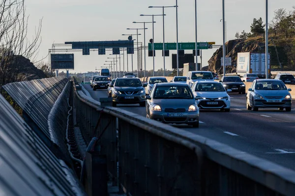 Stockholm Sweden Traffic Sunset Highway Known Essingeleden — Zdjęcie stockowe