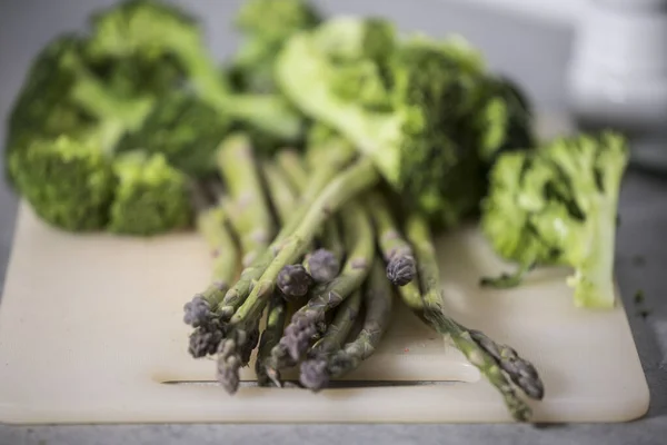 Bunch Steamed Broccoli Raw Asparagus — Photo