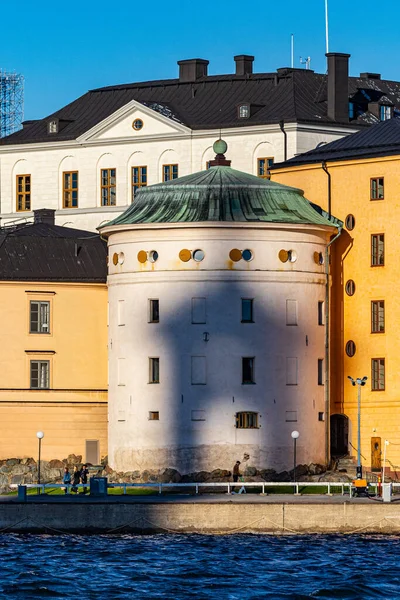 Stockholm Sweden Setting Sun Projects Shadow City Hall Tower Birger — Stock Photo, Image