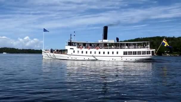 Stockholm Sweden Old Passenger Ferry Lake Malaren — Stock Video