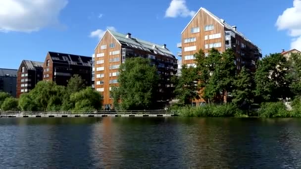 Estocolmo Suecia Eco Barrio Strandparken Donde Todos Los Edificios Están — Vídeos de Stock
