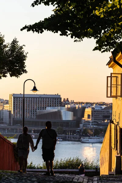 Stockholm Sverige Människor Monteliusvagen Gångväg Med Utsikt Över Staden — Stockfoto