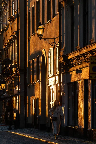 Stockholm Sveç Gamla Stan Old Town Lila Nygatan Gün Batımında — Stok fotoğraf