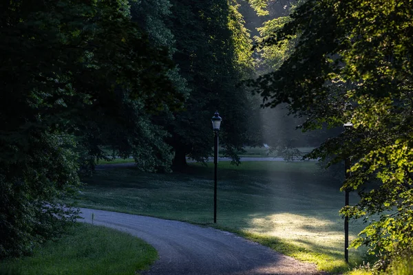 Stockholm Švédsko Časné Ranní Slunce Městském Parku — Stock fotografie