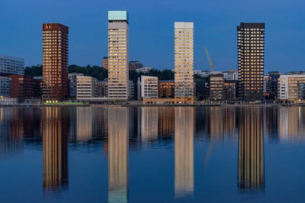 Stockholm Sweden Towers Liljeholmskajen Dawn — Stock Photo, Image