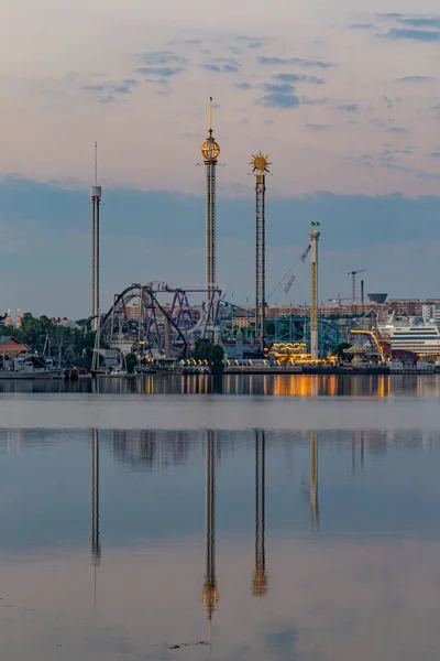 Estocolmo Suécia Parque Diversões Grona Lund Amanhecer Navio Cruzeiro — Fotografia de Stock