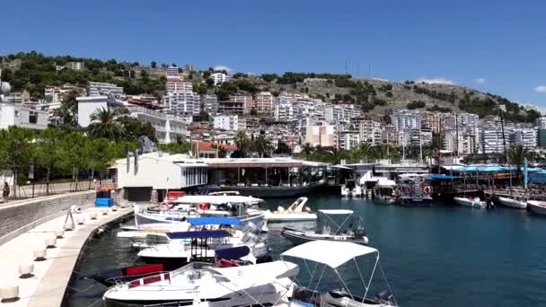 Saranda Albania Waterfront Coastal City — Stock Video