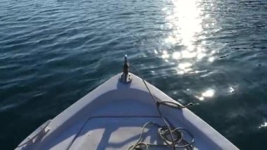 Ksamil, Albania A small motorboat approaches the Ali Pasha Castle on the coast.