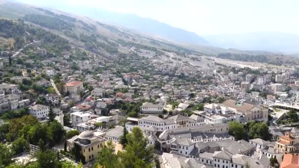 Gjirokaster Albania City View Rooftops Mountains — ストック動画