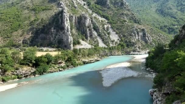 Permet Albania Fiume Vjosa Secco Che Scorre Canyon — Video Stock