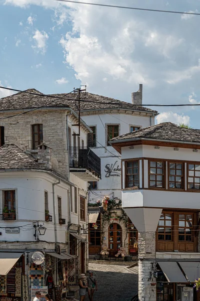 Gjirokaster Albania Tourists Main Street Old Bazaar Old Town — Foto de Stock