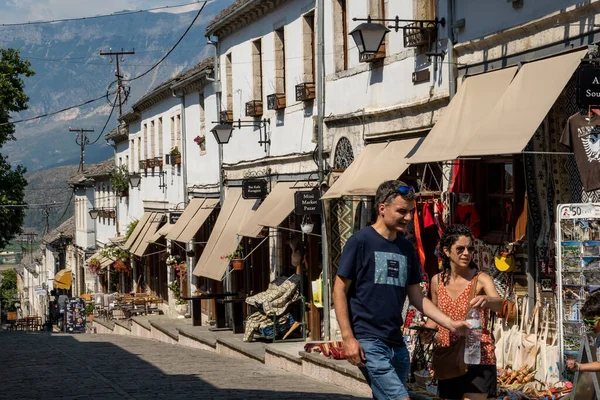 Gjirokaster Albania Tourists Mian Street Old Bazaar Old Town — 图库照片