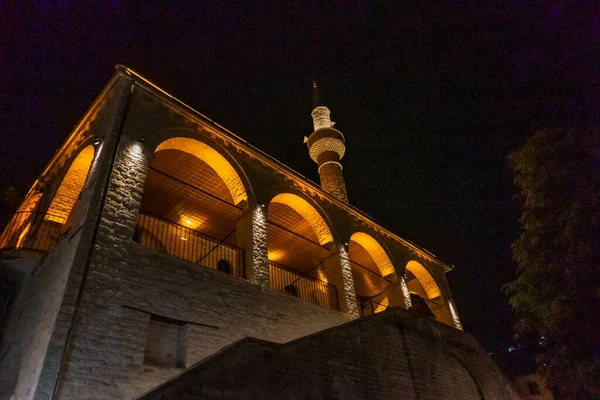 Gjirokaster Albania Mosque Minaret Old Bazaar Old Town Night —  Fotos de Stock