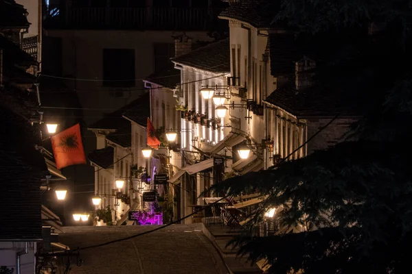 Gjirokaster Albania Main Shopping Street Old Town Night — Stok fotoğraf