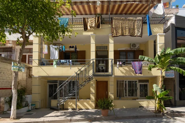 Saranda Albania Small Residential Apartment Buildings Towels Hanging — Stock Photo, Image