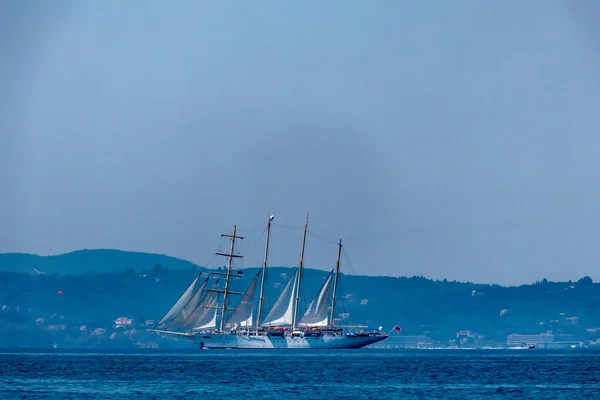 Ksamil Albania July 2022 Large Schooner Sails Greece Albania — Stock Photo, Image
