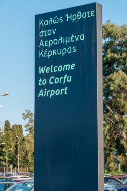 Corfu, Greece A sign says 