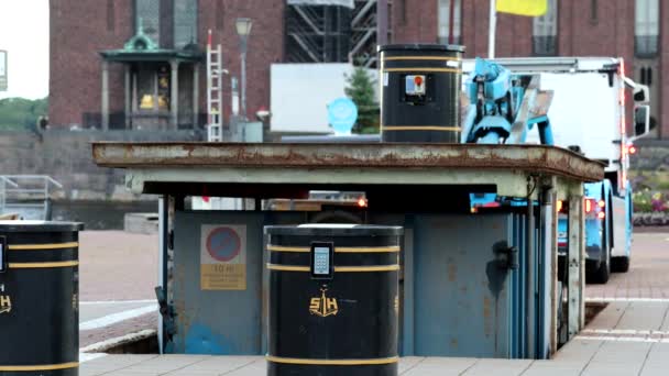 Stockholm Sweden Truck Installs Garbage Container Underground Garbage Collection System — Stok Video