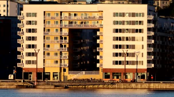 Stockholm Sweden Sunrise Liljeholmskajen Neighborhood — Stock video