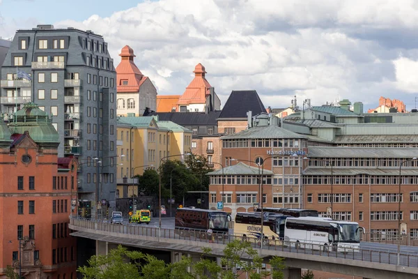 Stockholm Sweden Tourist Buses Parked Barnhusbron Downtown — Stock Fotó