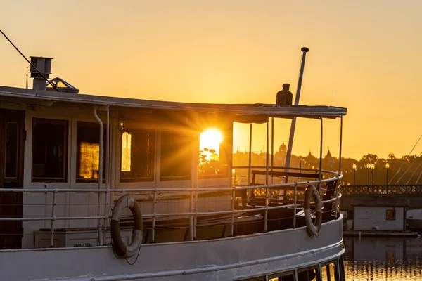 Stockholm Sweden Tourist Boats Stockholms Strom Waterway Baltic Sea Dawn — Stockfoto