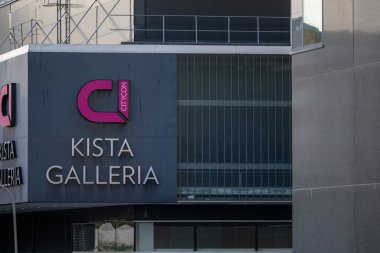Stockholm, Sweden A sign for the Kista Mall or Galleria in the Kista district, a high tech hub.