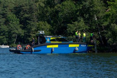 Stockholm, Sweden A police boat on patrol.