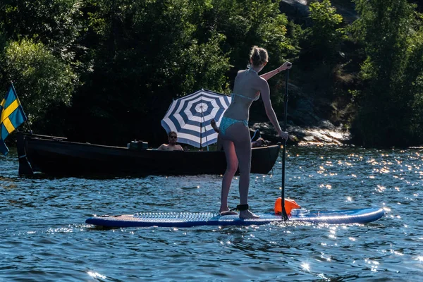 Stockholm Sweden People Riding Stand Paddle Boards Summer — Zdjęcie stockowe