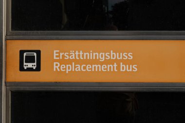 Stockholm, Sweden A sign at a bus station for a replacement bus.