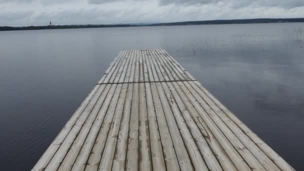 Burtrask Sweden Wooden Pier Jutting Out Burtrask Lake Langnas Beach — Wideo stockowe