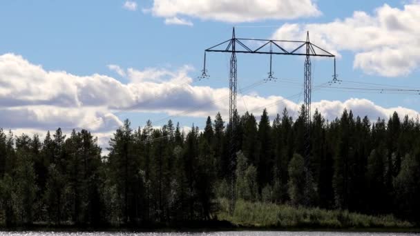 Arvidsjaur Sweden Power Lines Cross Small Lake Wilderness — Stock video